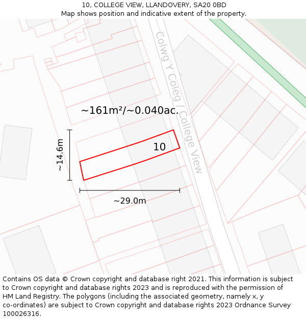 10, COLLEGE VIEW, LLANDOVERY, SA20 0BD: Plot and title map