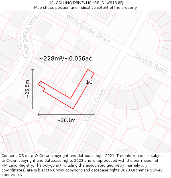 10, COLLING DRIVE, LICHFIELD, WS13 8FJ: Plot and title map