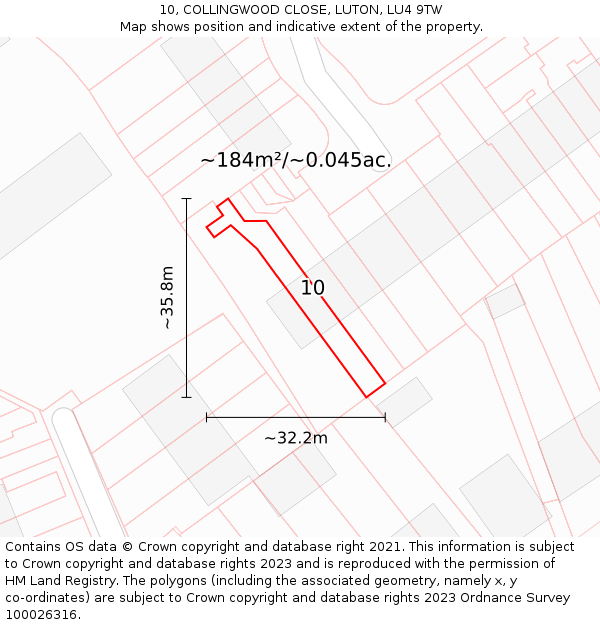 10, COLLINGWOOD CLOSE, LUTON, LU4 9TW: Plot and title map