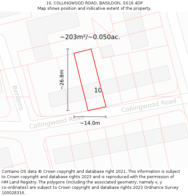 10, COLLINGWOOD ROAD, BASILDON, SS16 4DP: Plot and title map