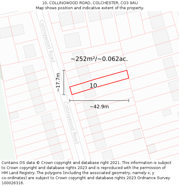 10, COLLINGWOOD ROAD, COLCHESTER, CO3 9AU: Plot and title map