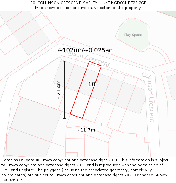 10, COLLINSON CRESCENT, SAPLEY, HUNTINGDON, PE28 2GB: Plot and title map
