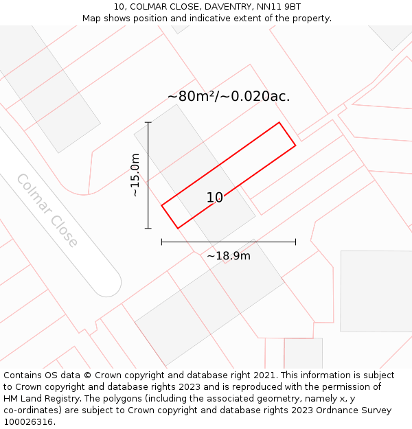 10, COLMAR CLOSE, DAVENTRY, NN11 9BT: Plot and title map