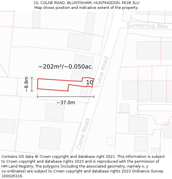 10, COLNE ROAD, BLUNTISHAM, HUNTINGDON, PE28 3LU: Plot and title map