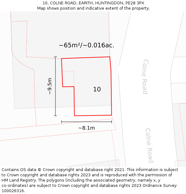 10, COLNE ROAD, EARITH, HUNTINGDON, PE28 3PX: Plot and title map