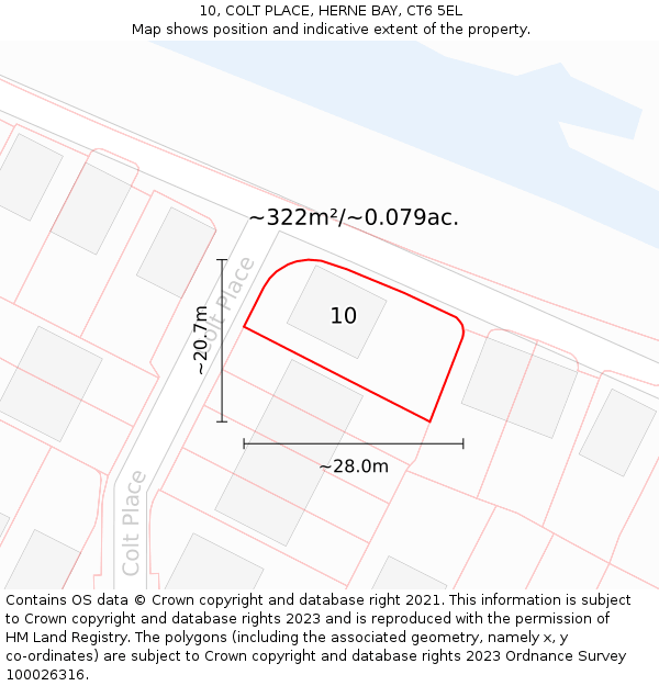 10, COLT PLACE, HERNE BAY, CT6 5EL: Plot and title map