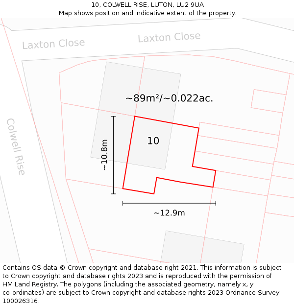 10, COLWELL RISE, LUTON, LU2 9UA: Plot and title map