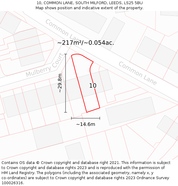 10, COMMON LANE, SOUTH MILFORD, LEEDS, LS25 5BU: Plot and title map