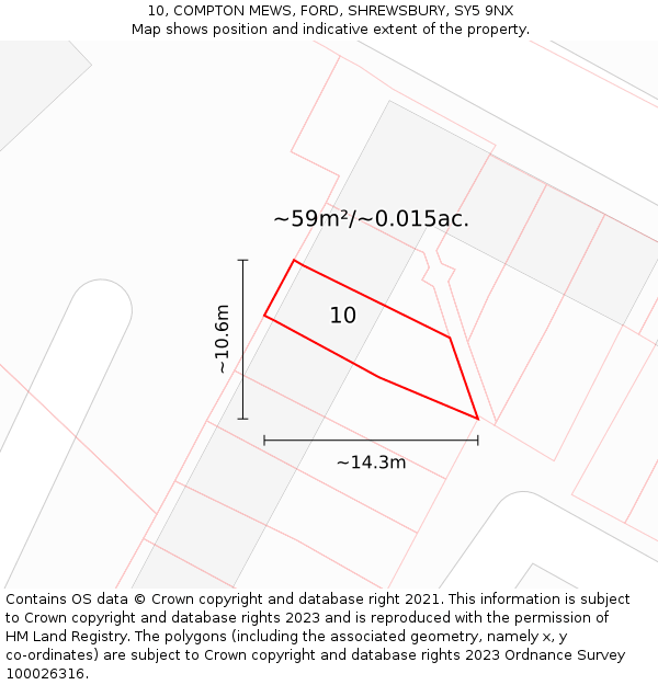 10, COMPTON MEWS, FORD, SHREWSBURY, SY5 9NX: Plot and title map