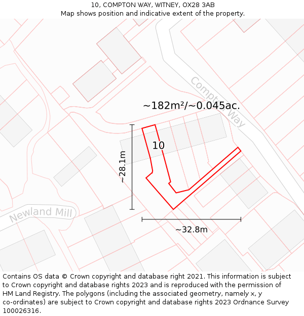 10, COMPTON WAY, WITNEY, OX28 3AB: Plot and title map