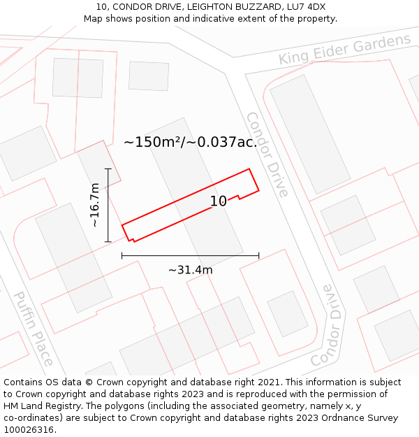 10, CONDOR DRIVE, LEIGHTON BUZZARD, LU7 4DX: Plot and title map