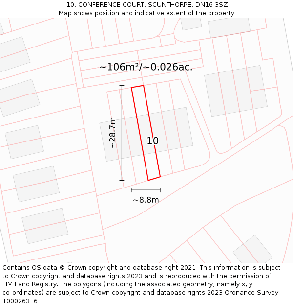 10, CONFERENCE COURT, SCUNTHORPE, DN16 3SZ: Plot and title map