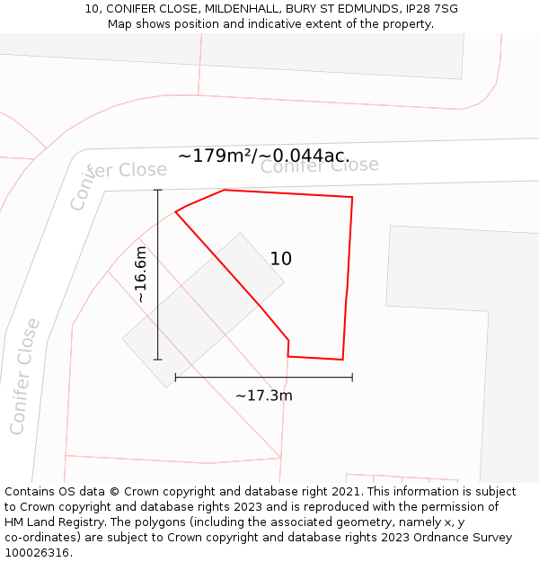 10, CONIFER CLOSE, MILDENHALL, BURY ST EDMUNDS, IP28 7SG: Plot and title map