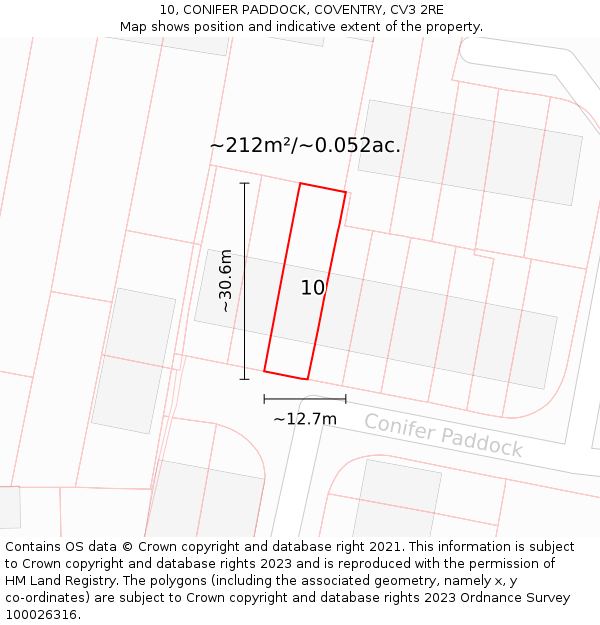 10, CONIFER PADDOCK, COVENTRY, CV3 2RE: Plot and title map