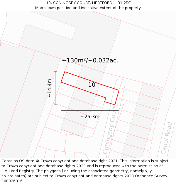 10, CONINGSBY COURT, HEREFORD, HR1 2DF: Plot and title map