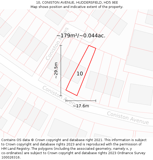 10, CONISTON AVENUE, HUDDERSFIELD, HD5 9EE: Plot and title map