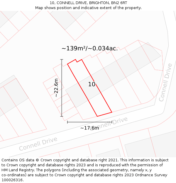 10, CONNELL DRIVE, BRIGHTON, BN2 6RT: Plot and title map