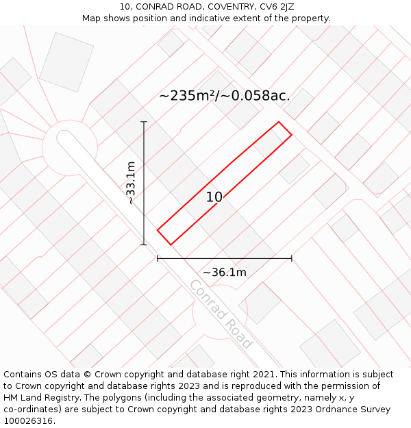 10, CONRAD ROAD, COVENTRY, CV6 2JZ: Plot and title map