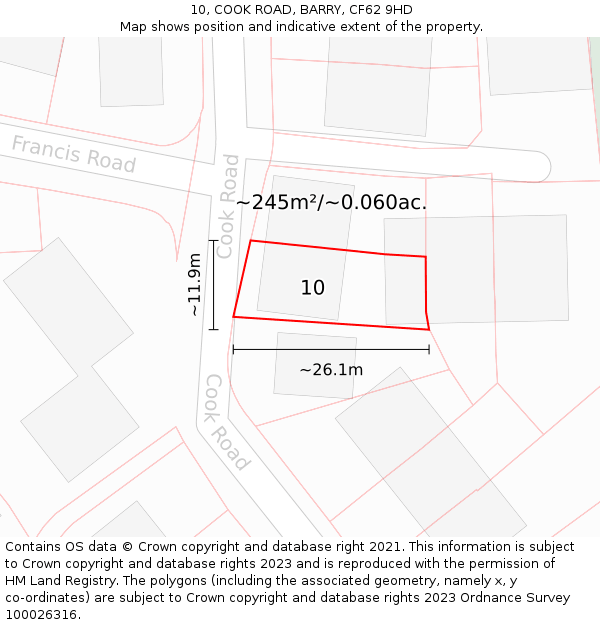 10, COOK ROAD, BARRY, CF62 9HD: Plot and title map