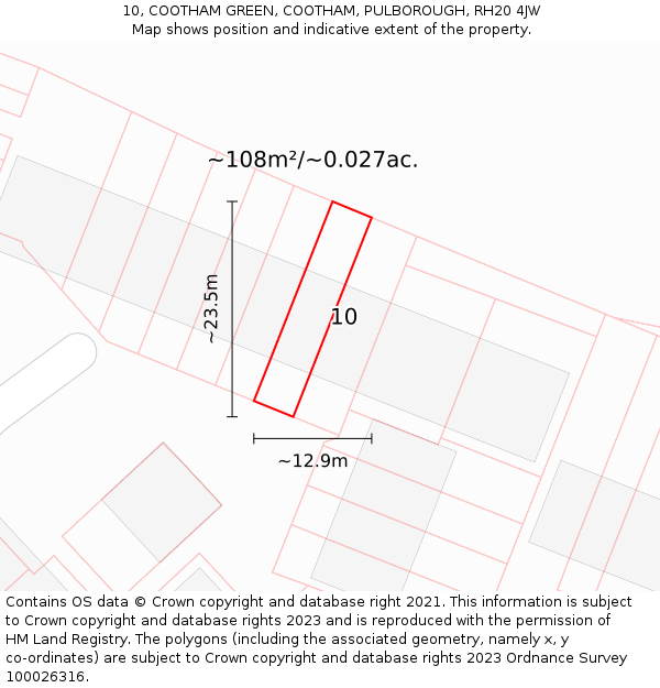 10, COOTHAM GREEN, COOTHAM, PULBOROUGH, RH20 4JW: Plot and title map