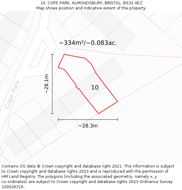 10, COPE PARK, ALMONDSBURY, BRISTOL, BS32 4EZ: Plot and title map