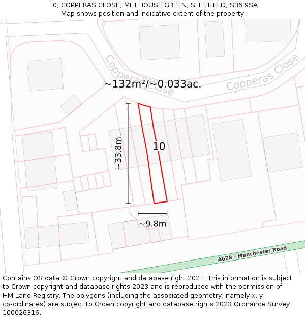 10, COPPERAS CLOSE, MILLHOUSE GREEN, SHEFFIELD, S36 9SA: Plot and title map