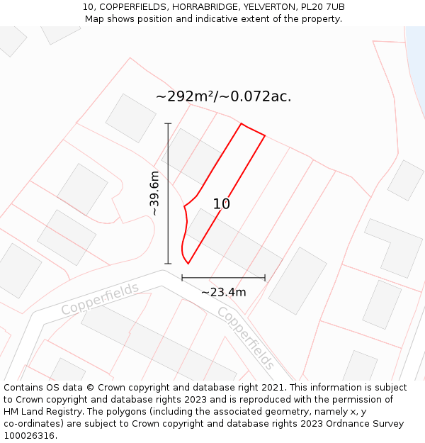10, COPPERFIELDS, HORRABRIDGE, YELVERTON, PL20 7UB: Plot and title map