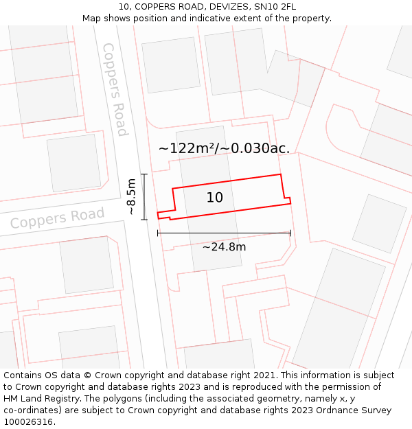 10, COPPERS ROAD, DEVIZES, SN10 2FL: Plot and title map