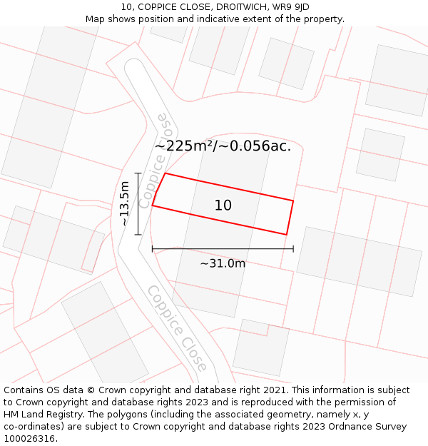 10, COPPICE CLOSE, DROITWICH, WR9 9JD: Plot and title map