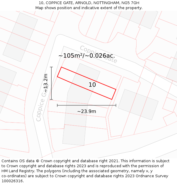 10, COPPICE GATE, ARNOLD, NOTTINGHAM, NG5 7GH: Plot and title map