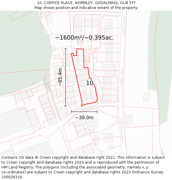 10, COPPICE PLACE, WORMLEY, GODALMING, GU8 5TY: Plot and title map
