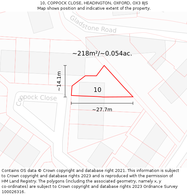 10, COPPOCK CLOSE, HEADINGTON, OXFORD, OX3 8JS: Plot and title map