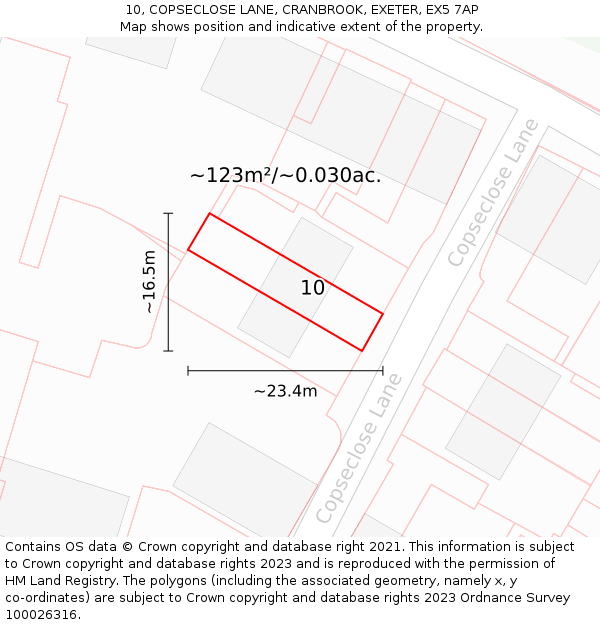 10, COPSECLOSE LANE, CRANBROOK, EXETER, EX5 7AP: Plot and title map