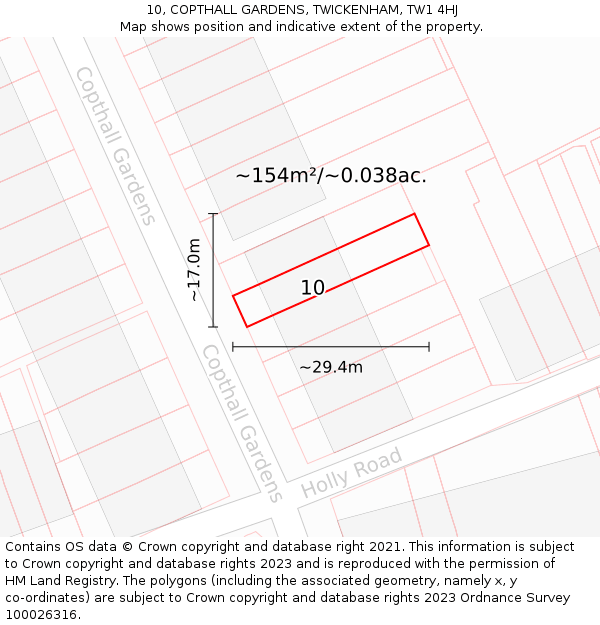 10, COPTHALL GARDENS, TWICKENHAM, TW1 4HJ: Plot and title map