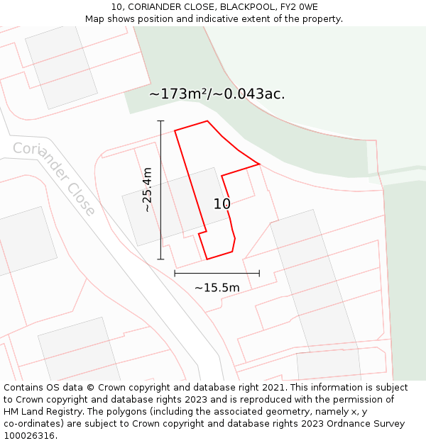 10, CORIANDER CLOSE, BLACKPOOL, FY2 0WE: Plot and title map