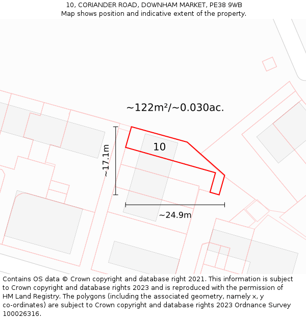 10, CORIANDER ROAD, DOWNHAM MARKET, PE38 9WB: Plot and title map