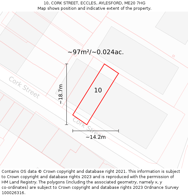 10, CORK STREET, ECCLES, AYLESFORD, ME20 7HG: Plot and title map