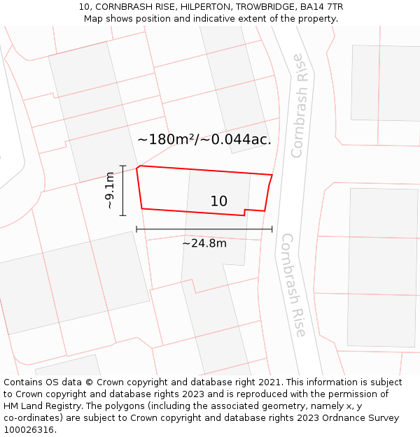10, CORNBRASH RISE, HILPERTON, TROWBRIDGE, BA14 7TR: Plot and title map