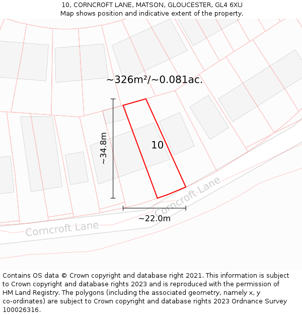 10, CORNCROFT LANE, MATSON, GLOUCESTER, GL4 6XU: Plot and title map