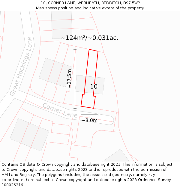 10, CORNER LANE, WEBHEATH, REDDITCH, B97 5WP: Plot and title map