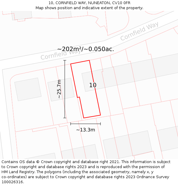10, CORNFIELD WAY, NUNEATON, CV10 0FR: Plot and title map