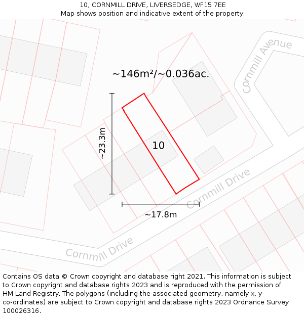 10, CORNMILL DRIVE, LIVERSEDGE, WF15 7EE: Plot and title map