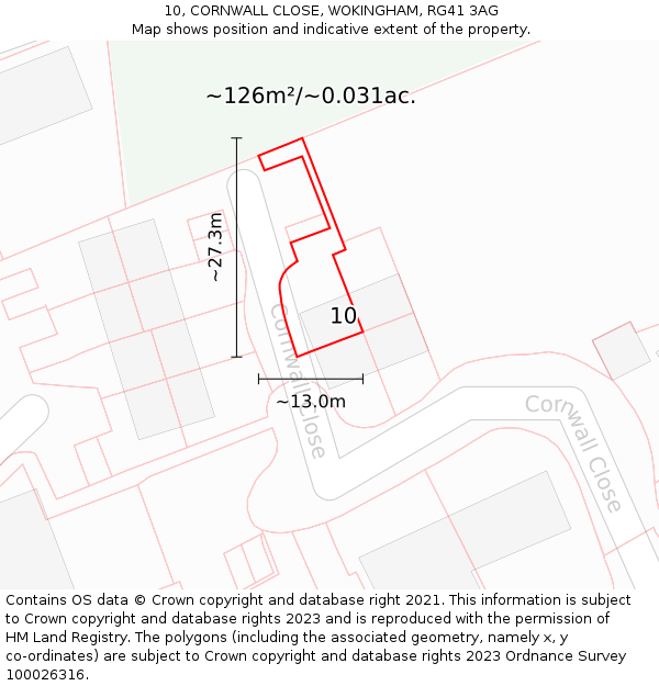 10, CORNWALL CLOSE, WOKINGHAM, RG41 3AG: Plot and title map