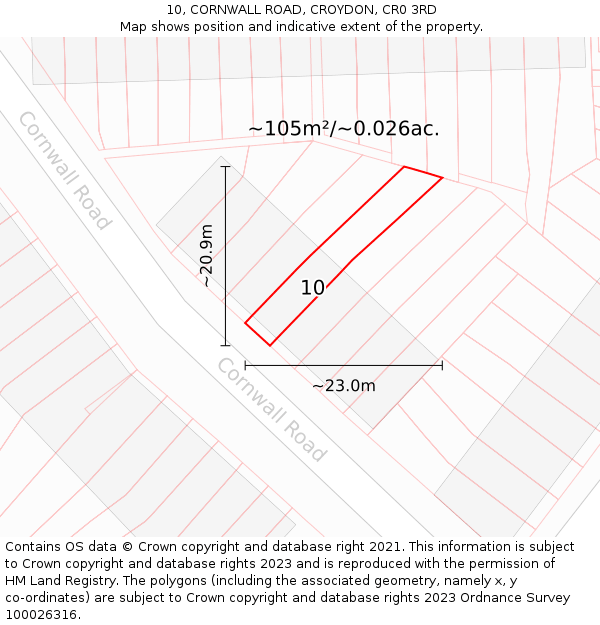 10, CORNWALL ROAD, CROYDON, CR0 3RD: Plot and title map