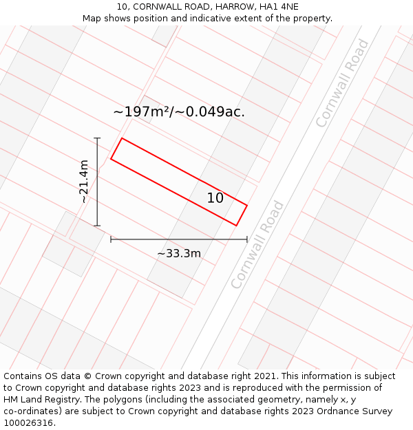 10, CORNWALL ROAD, HARROW, HA1 4NE: Plot and title map
