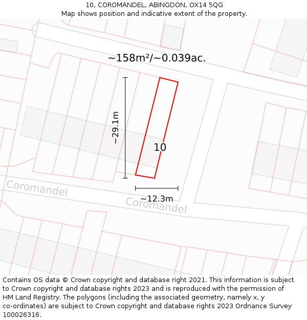 10, COROMANDEL, ABINGDON, OX14 5QG: Plot and title map