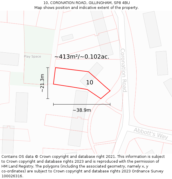 10, CORONATION ROAD, GILLINGHAM, SP8 4BU: Plot and title map