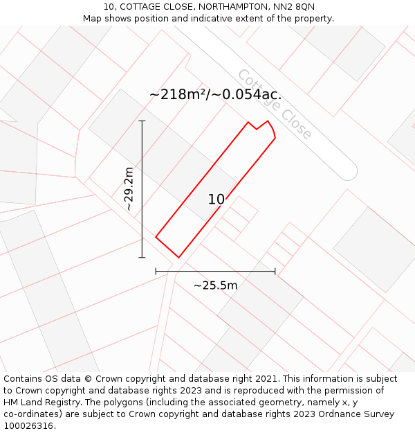 10, COTTAGE CLOSE, NORTHAMPTON, NN2 8QN: Plot and title map