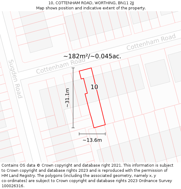 10, COTTENHAM ROAD, WORTHING, BN11 2JJ: Plot and title map
