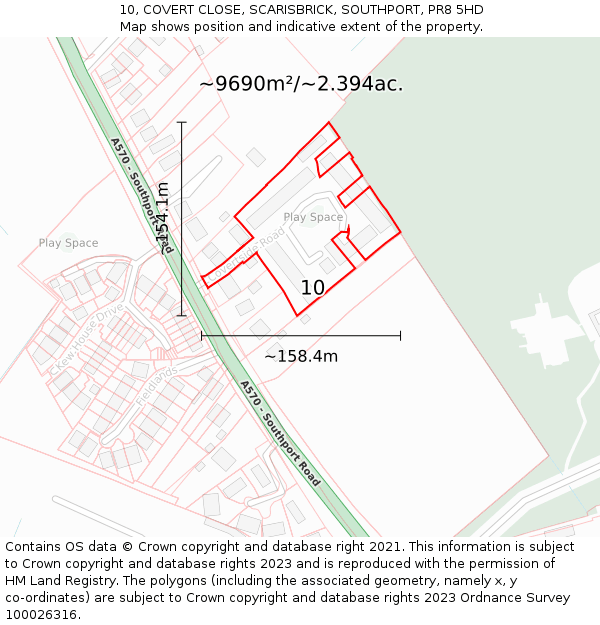 10, COVERT CLOSE, SCARISBRICK, SOUTHPORT, PR8 5HD: Plot and title map